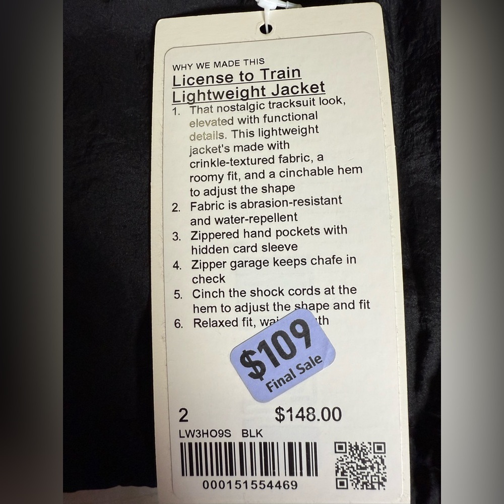 Lululemon License to Train Lightweight Jacket, NWT, Black & White - Picture 11 of 14
